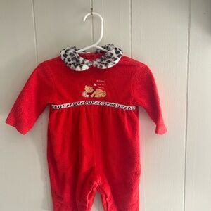 Disney Pooh Red One Piece with Leopard Print Collar